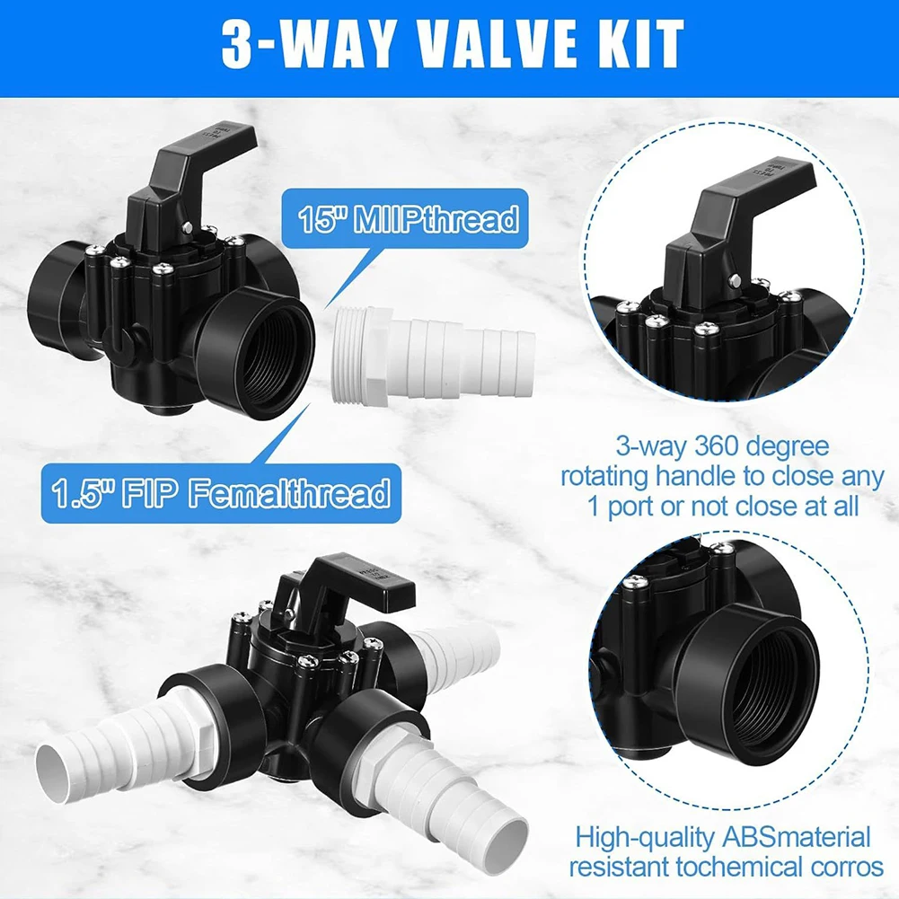 3 Way Swimming Pool Diverter Valve Kit with Hose Clamps Diverter Valve Hose Adapter Hose Conversion Kit for Garden Pool Diverter
