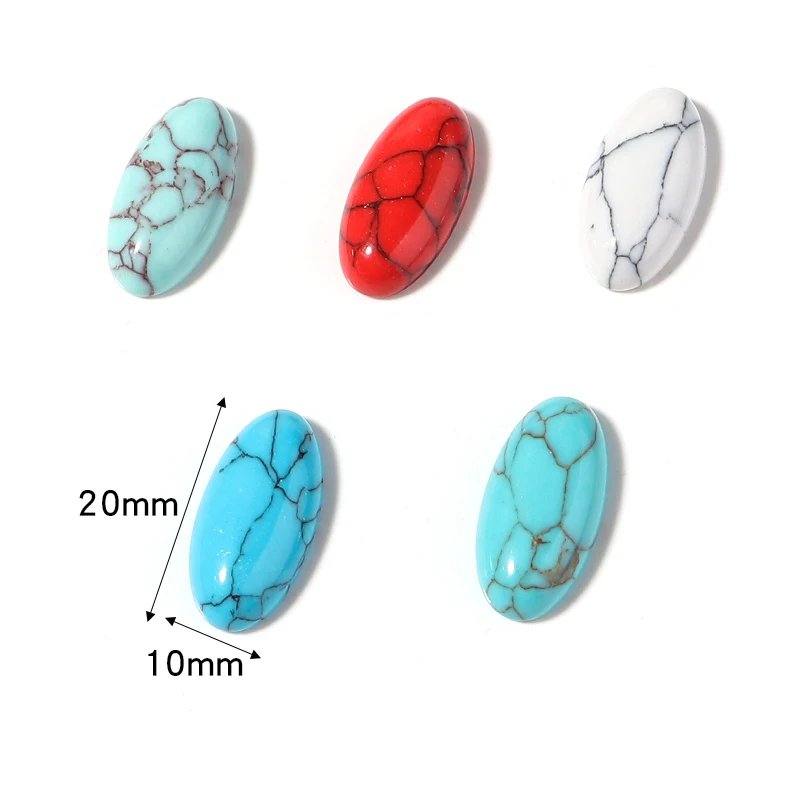 5Pcs/Lot Nature Turquoises Stone Cabochons For Jewelry Making 10x20mm Blue Oval Flat Back Cameo Dome Diy Ring Pendants Finding