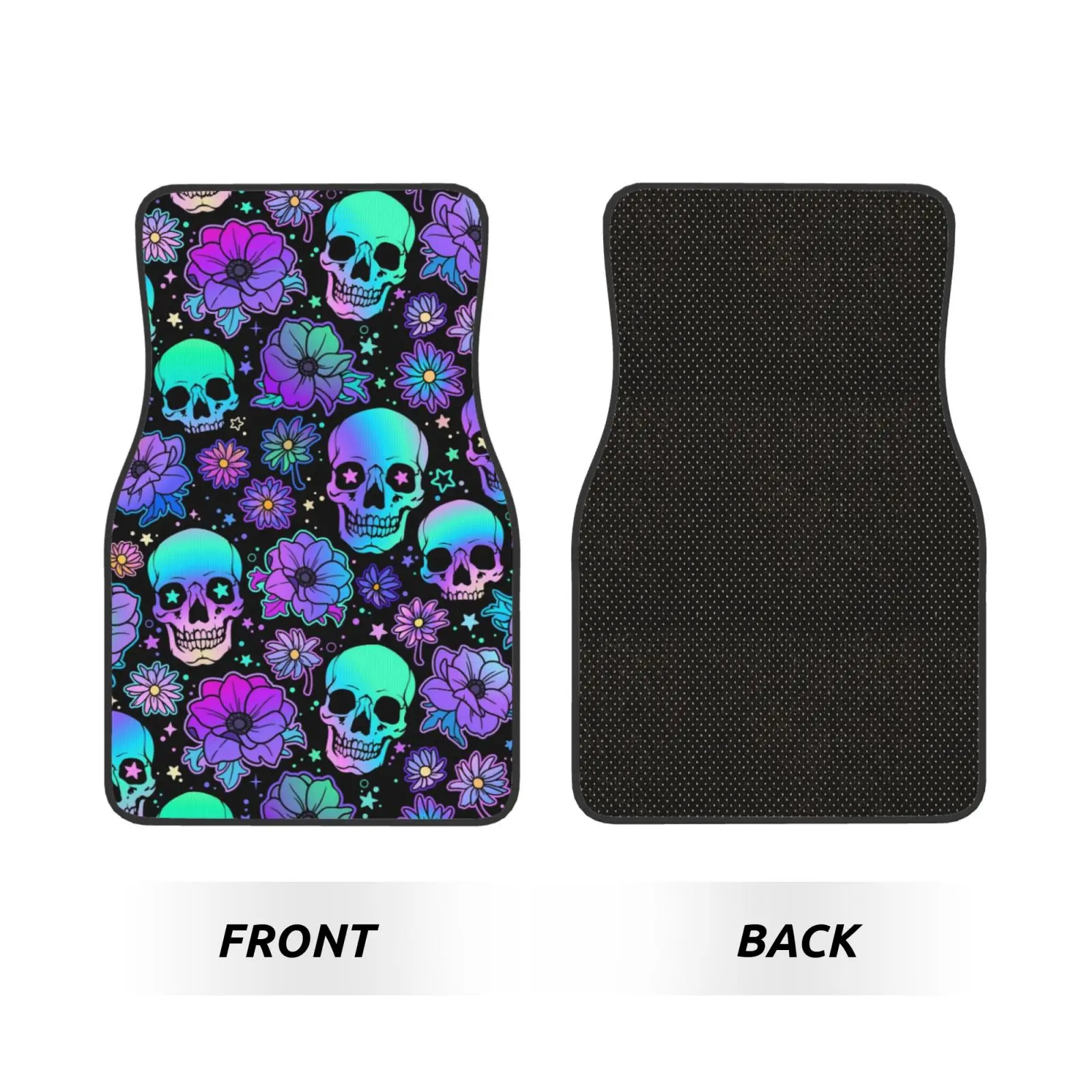 Colorful Skull and Floral Print Car Floor Mats Waterproof Car Carpet Mat Set of 4pcs with Anti-Slip Backing Fit for SUV Trucks