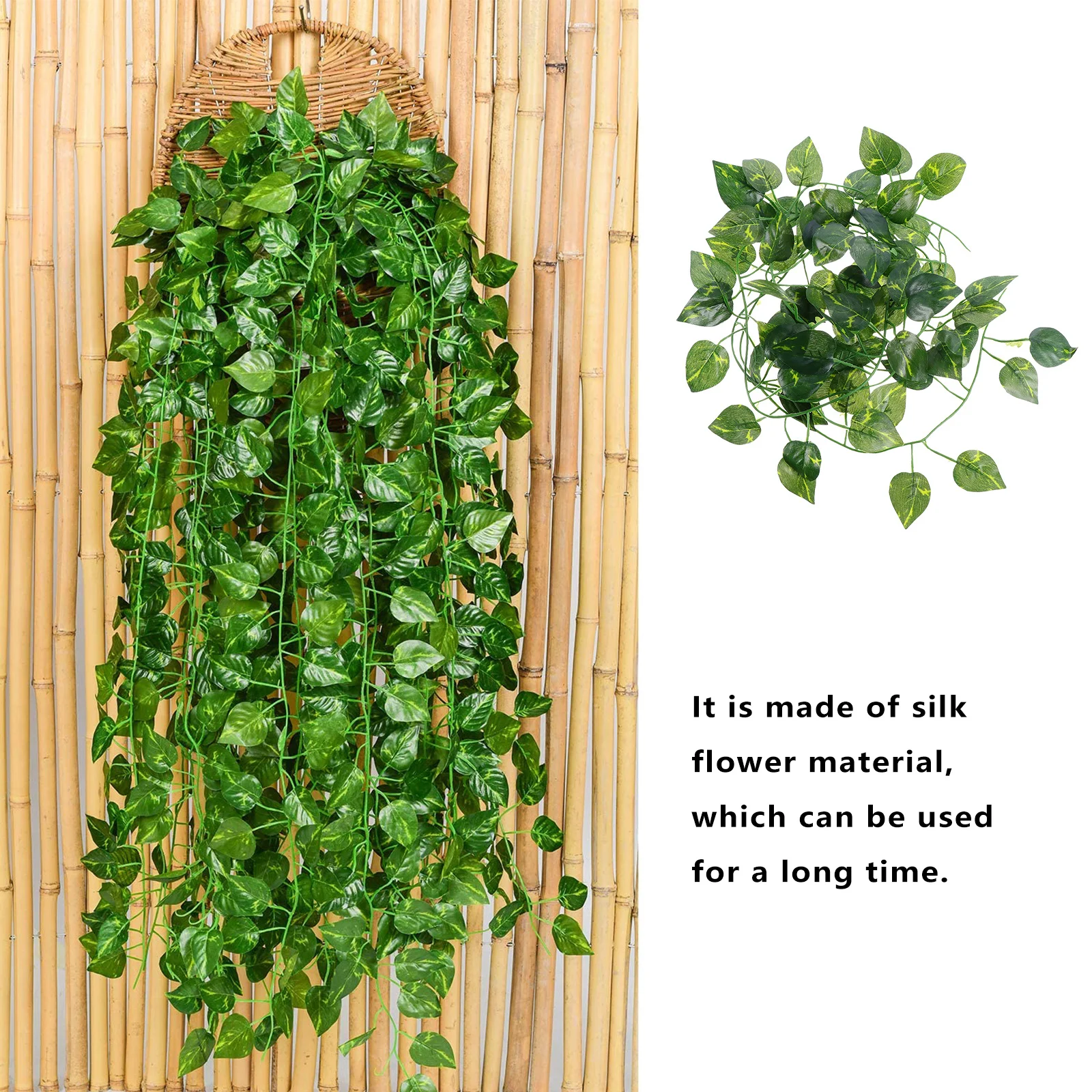 

12pcs Simulation Pothos Vine Artificial Rattan Hanging Decor For Room Coffee House Restaurant Fake Leaf Garland
