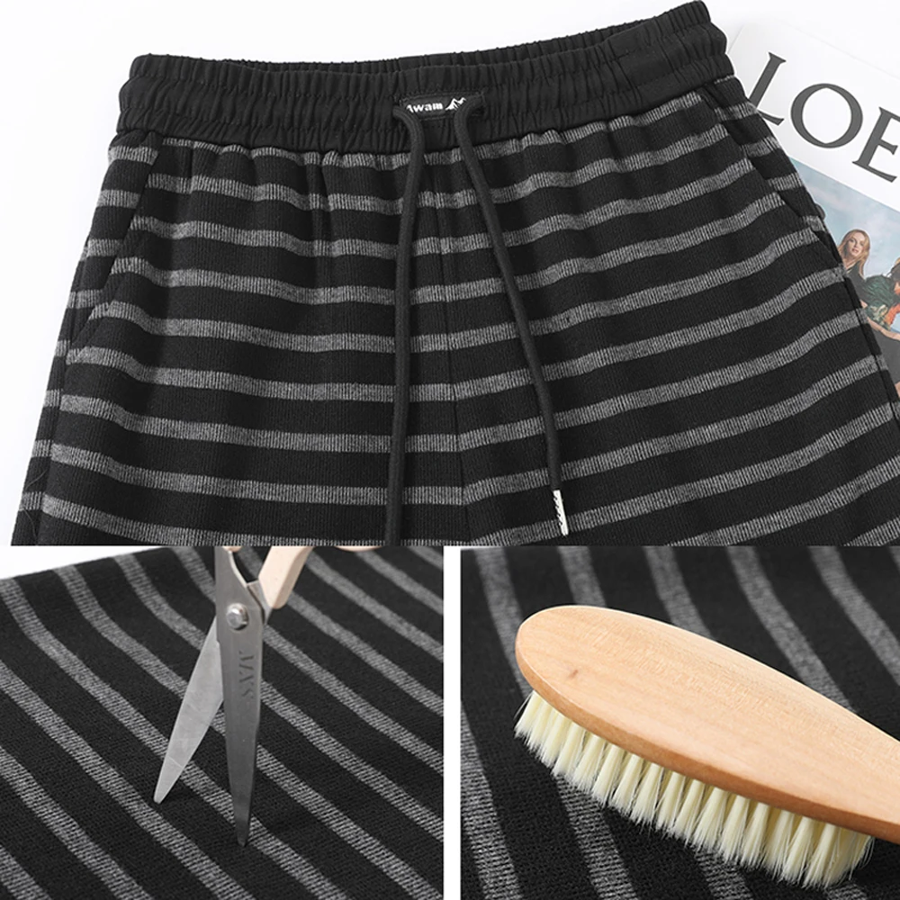 กางเกงขายาวผู้หญิงไซส์ใหญ่ ทรงหลวม สไตล์ลำลอง ลายทาง ขากว้าง ทรงตรง ใส่สบาย เหมาะกับฤดูใบไม้ผลิและฤดูใบไม้ร่วง ปี 2025