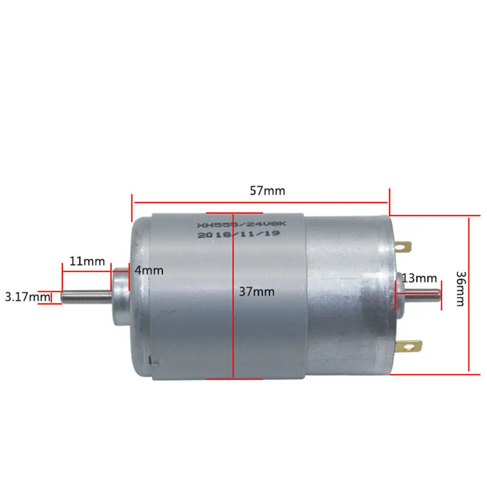 RS-555 Micro 37mm Electric Motor 12V~24V 8000RPM Low Speed Mini DC Engine Double Dual 3.17mm Shaft Axis