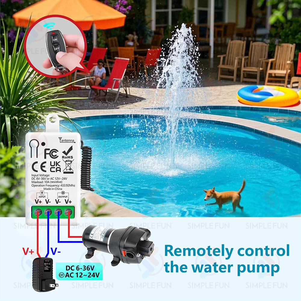 433 ميجا هرتز لاسلكي للتحكم عن بعد التبديل تيار مستمر 6 فولت 12 فولت 24 فولت 30 فولت 36 فولت 10A استقبال التتابع 50 متر الارسال ، لمضخات LED مروحة قفل مغناطيسي