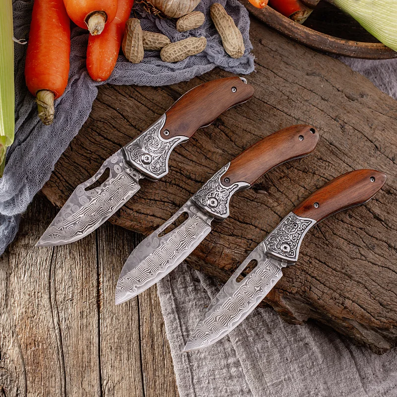 Damascus Steel Kitchen Folding Multi Purpose Knife Fruit Knife Handle Meat Knife Beef and Mutton Peeling Knives