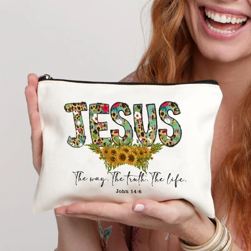 Jesus Biblical Christianity Makeup Bag Women Cosmetic Perfume Storage Pouch The Faith The Life Make Up Clutch Gift for Christian