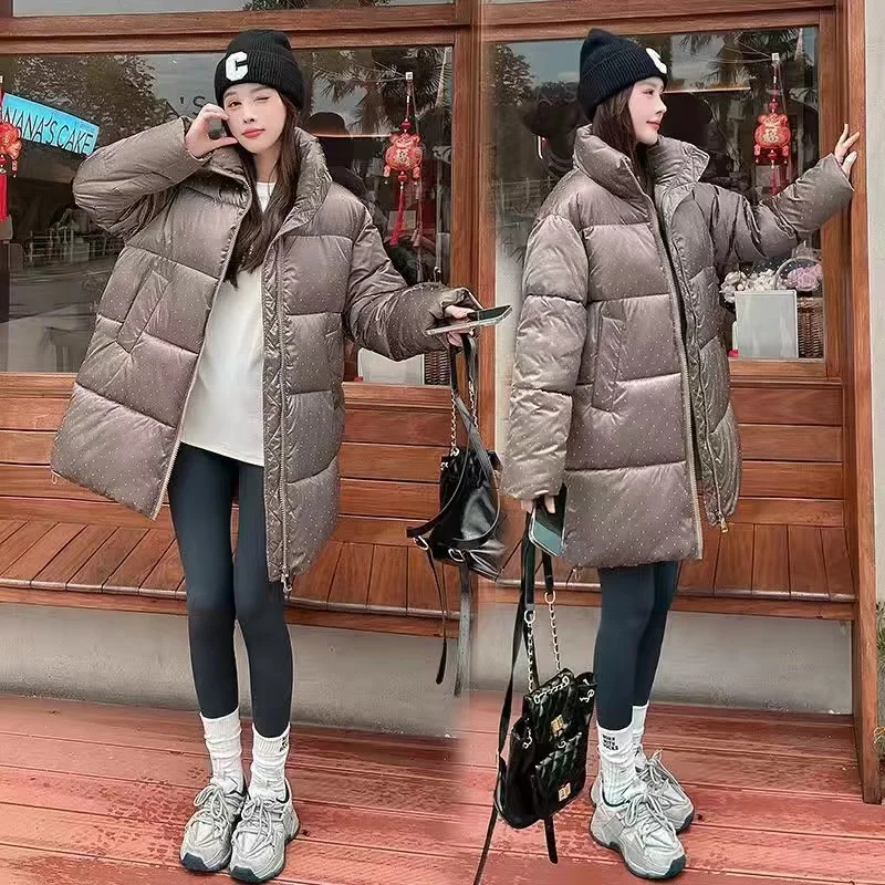 Winter Thick Warm Parkas Women Fashion Long Down Coats Women Elegant Zipper Wave Spot Cotton Jackets 2024 New Female Ladies