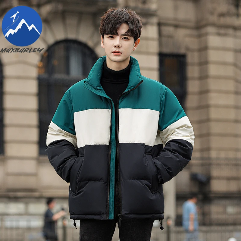 Maxbarley Luxury Men Down Jacket Stand Collar Splicing Urban Adventure Windproof Coat Fashion Street Thicken Warm Winter  Coat