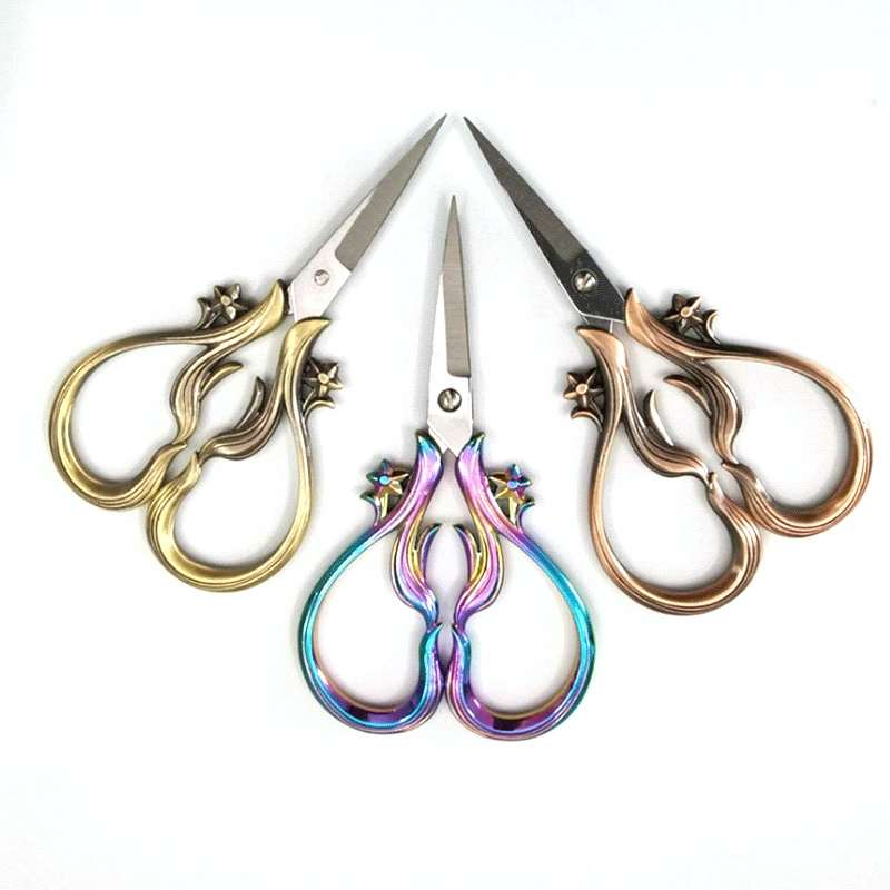 Super Beautiful Orchid Golden Sewing Thread Scissors Sharp Durable Stainless Steel Antique Scissors for Sewing and Needlework