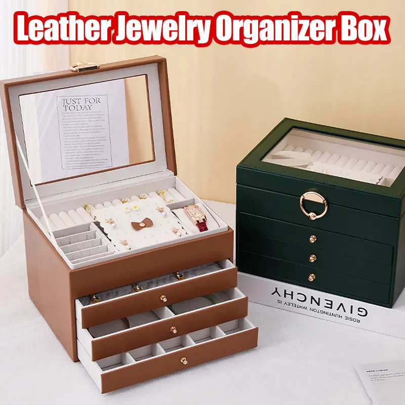 

Кожаный органайзер для ювелирных изделий, прозрачные футляры для хранения ювелирных изделий, многослойный чехол с орнаментом, серьги, кольца, витрины