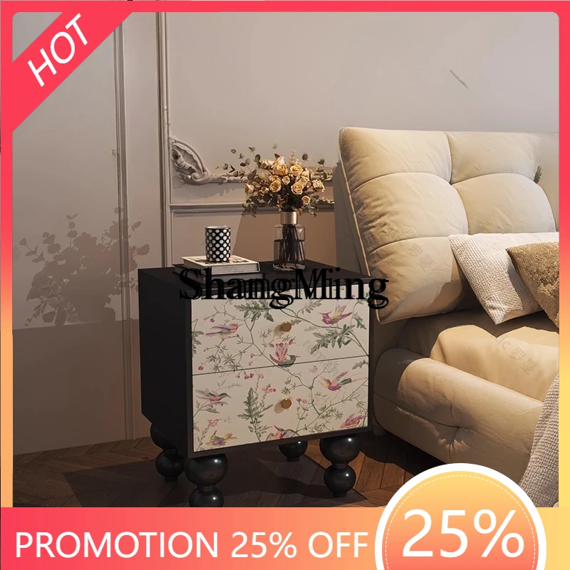 

ZYY cream wind bedside table household bedroom solid wood drawer cabinet integrated storage living room simple side cabinet