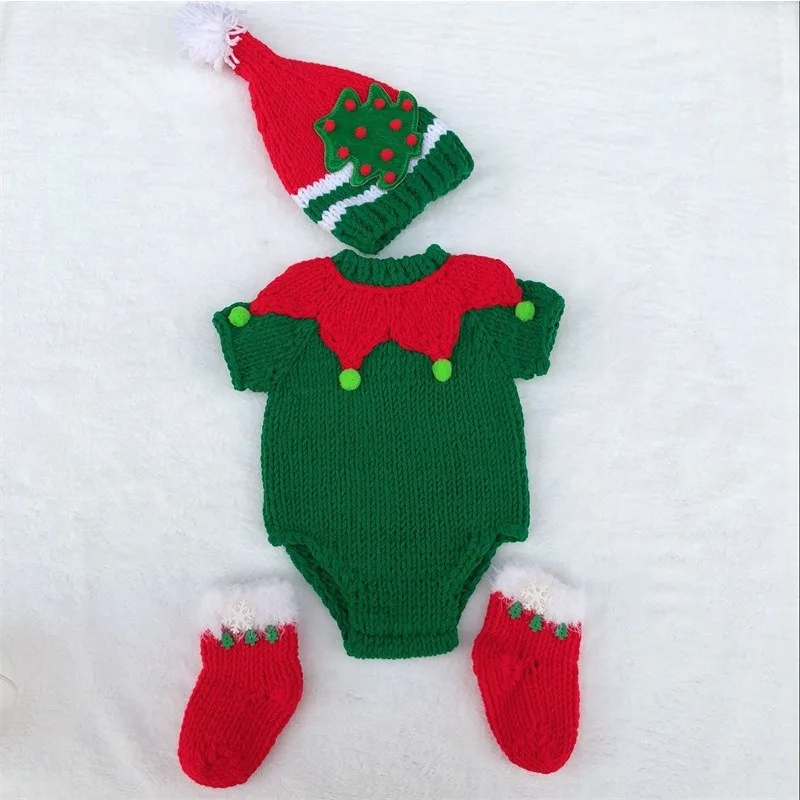 2024 NEW 4PCS Infants Photo Shooting Xmas Costume Baby Infants Hat Romper Jumpsuit Set Christmas Theme Newborn Photography Props