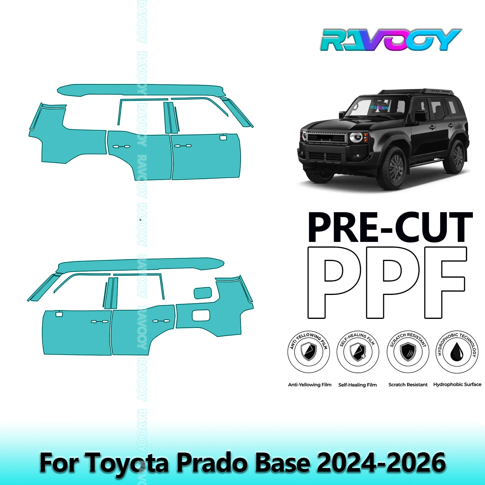 

For Toyota Prado Base 2024-2026 8.5mil Clear Matte Pre-Cut PPF Door & A/B Pillar Kit TPU Paint Protection Film Set