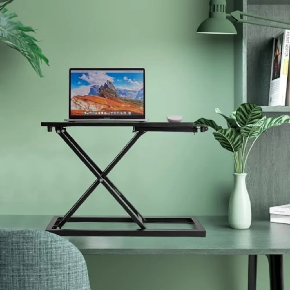 Standing Desk Converter Matte Black, Stand up Desk Riser on The Table，Adjustable Height Table top Apply for Laptop