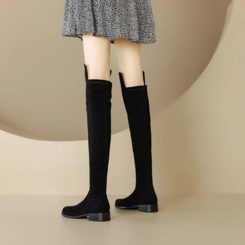 Shoes for Woman Middle Heel Footwear Winter Knee High Shaft Women's Boots Long Flat Gothic Spring Autumn Demi-season Quality Hot