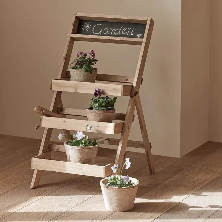 Multi-layer solid wood floor-standing flower shelf balcony wooden succulent shelf folding outdoor garden multi-tiered flower pot