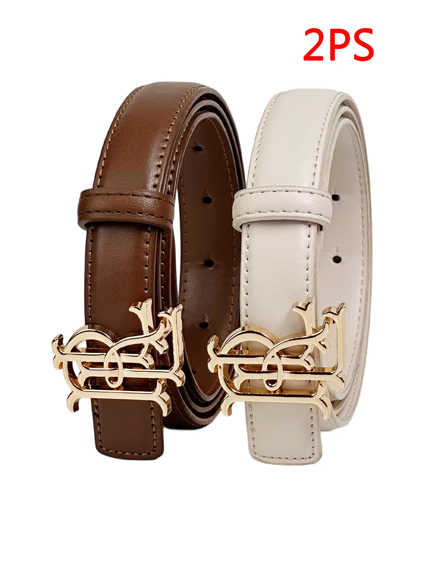 2PCS Women Belt Sets with Gold Ornate Buckle, Adjustable Multi-Color Waist Belts for Jeans & Dresses