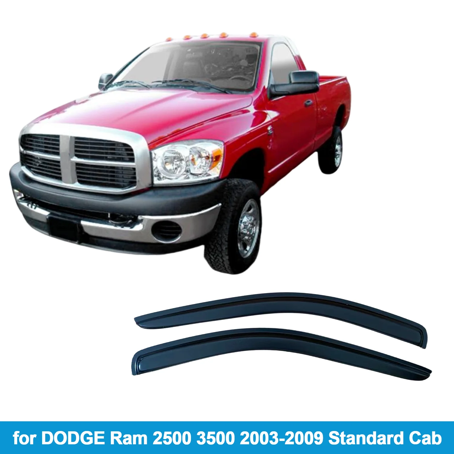 

Window Visor for DODGE Ram 2500 3500 2003-2009 Standard Cab Rain Guard Side Vent Deflector Weathershield Outside-Mount Tape On