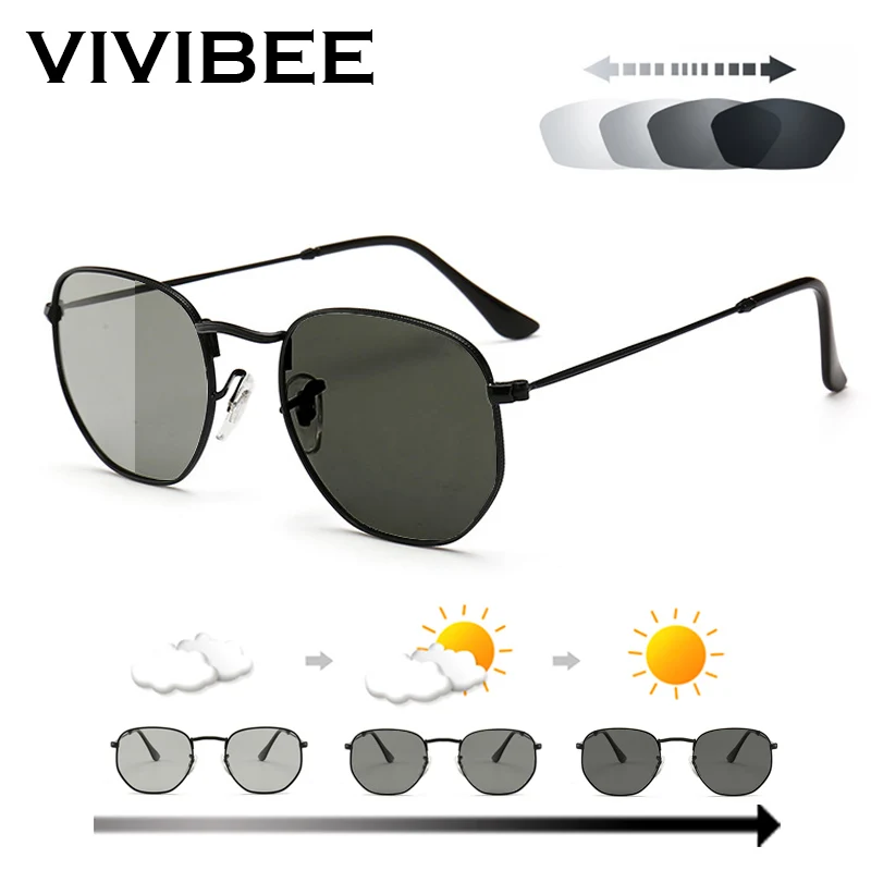 Women Photochromic Sunglasses Polarized Men Color Changing Sunglasses Ladies Fashion Oval Driving Metal Shades