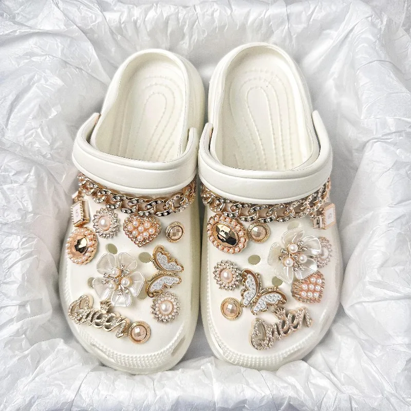 22-teiliges Set Glitzernde Kristall-Strass Schuh-Charms für Clogs Gartenschuhe Damen Mädchen Blumen Schmetterling DIY Clog-Sandalen Dekorations-Charms – Detail 6