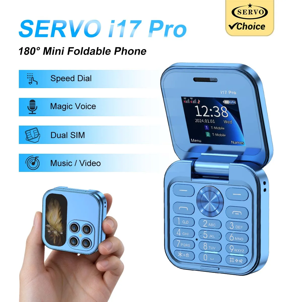 SERVO Mini Pocket Foldable Mobile Phone 1.77
