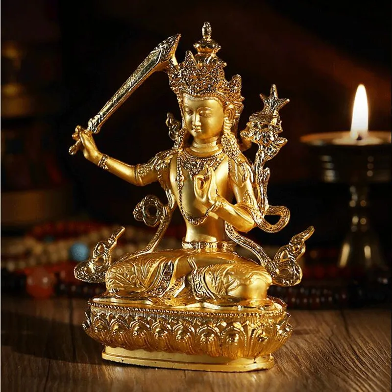 Amazing Exquisite Gilt Gautama Smart wisdom Manjushri Buddha Statue Tibetan Tantric Alloy Figurine on-board Crafts Decoration