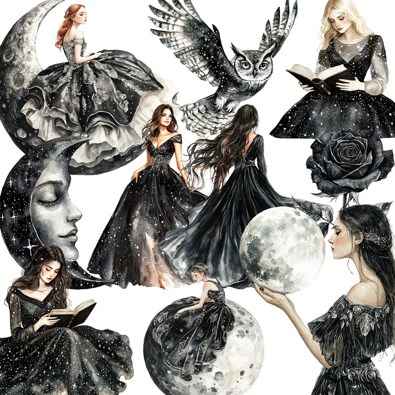 

Наклейки с черной луной для девочек, наклейки для рукоделия и скрапбукинга, детские игрушки, книга, декоративные наклейки, канцелярские принадлежности «сделай сам»