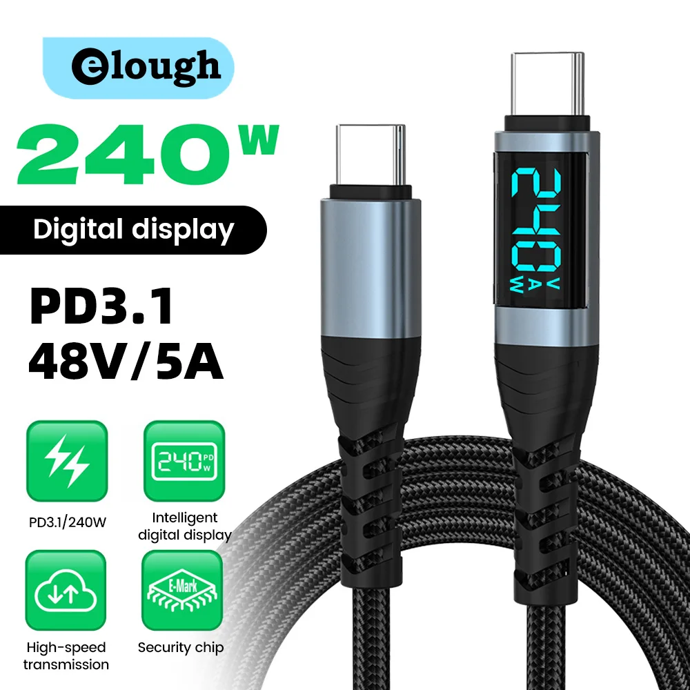 240W Digital Display Braided Fast Charging Data Cable For iPhone 15 16 17 Samsung Phone PD3.1 Quick Charge Dual Type C Cable