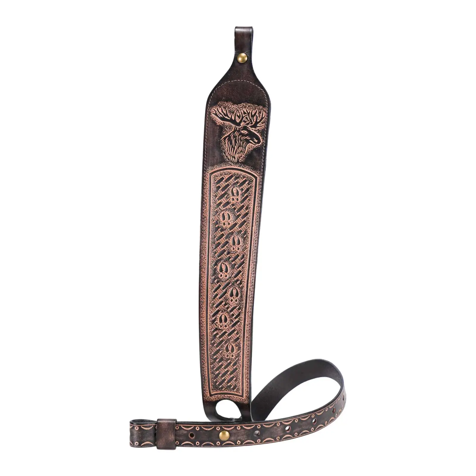 Tourbon Vintage Leder Gewehrriemen, Rutschfester Gewehr-Schultergurt, Verstellbare Länge 105cm, Fingerstütze, Jagdzubehör – Detail 5