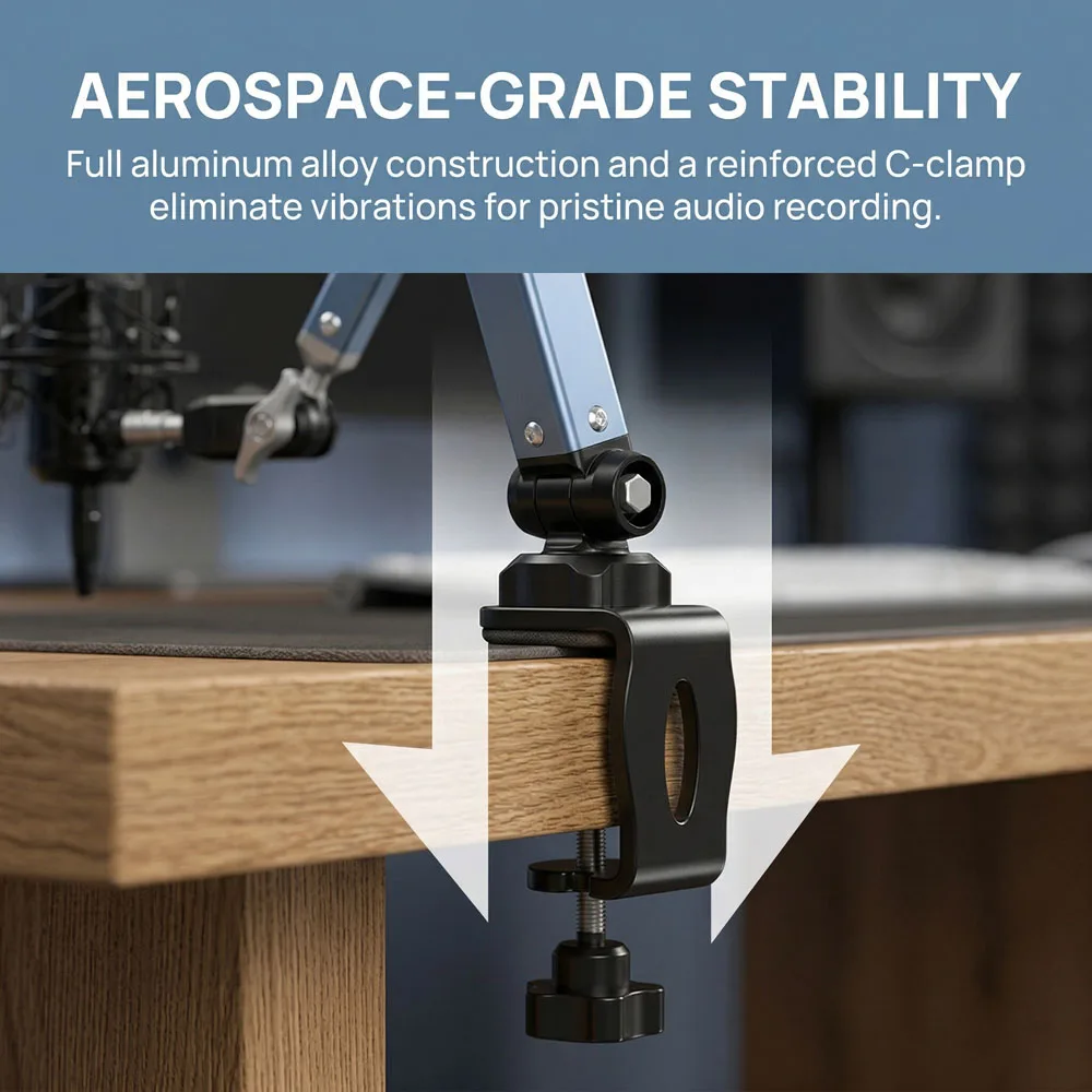 Lanparte Mic Boom Arm Microphone Stand Cable Management for Blue Yeti FIFINE AM8 K669B HyperX QuadCast S SoloCast AT2020