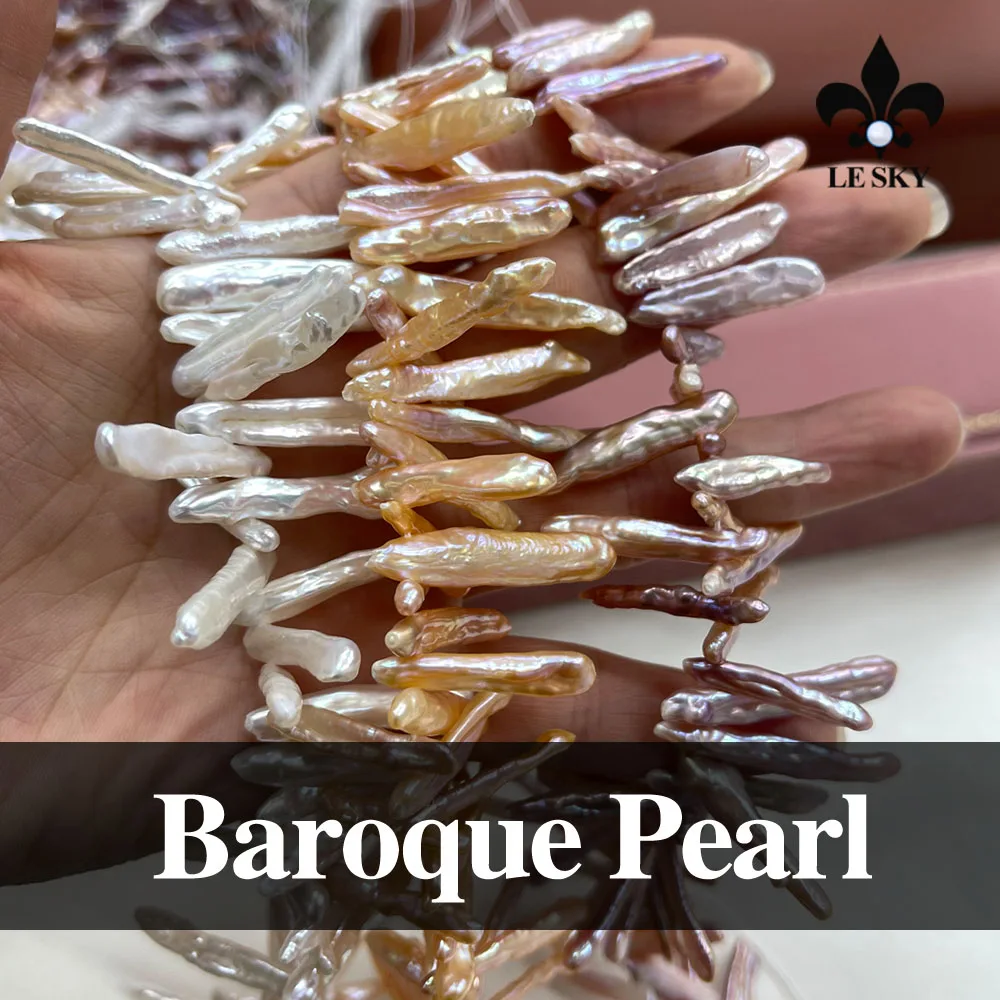 Natural Freshwater Baroque Pearl Bead Long Strip Pearl Loose Spacer Beaded for Making DIY Jewelry Necklace Accessories 8x20-9x25