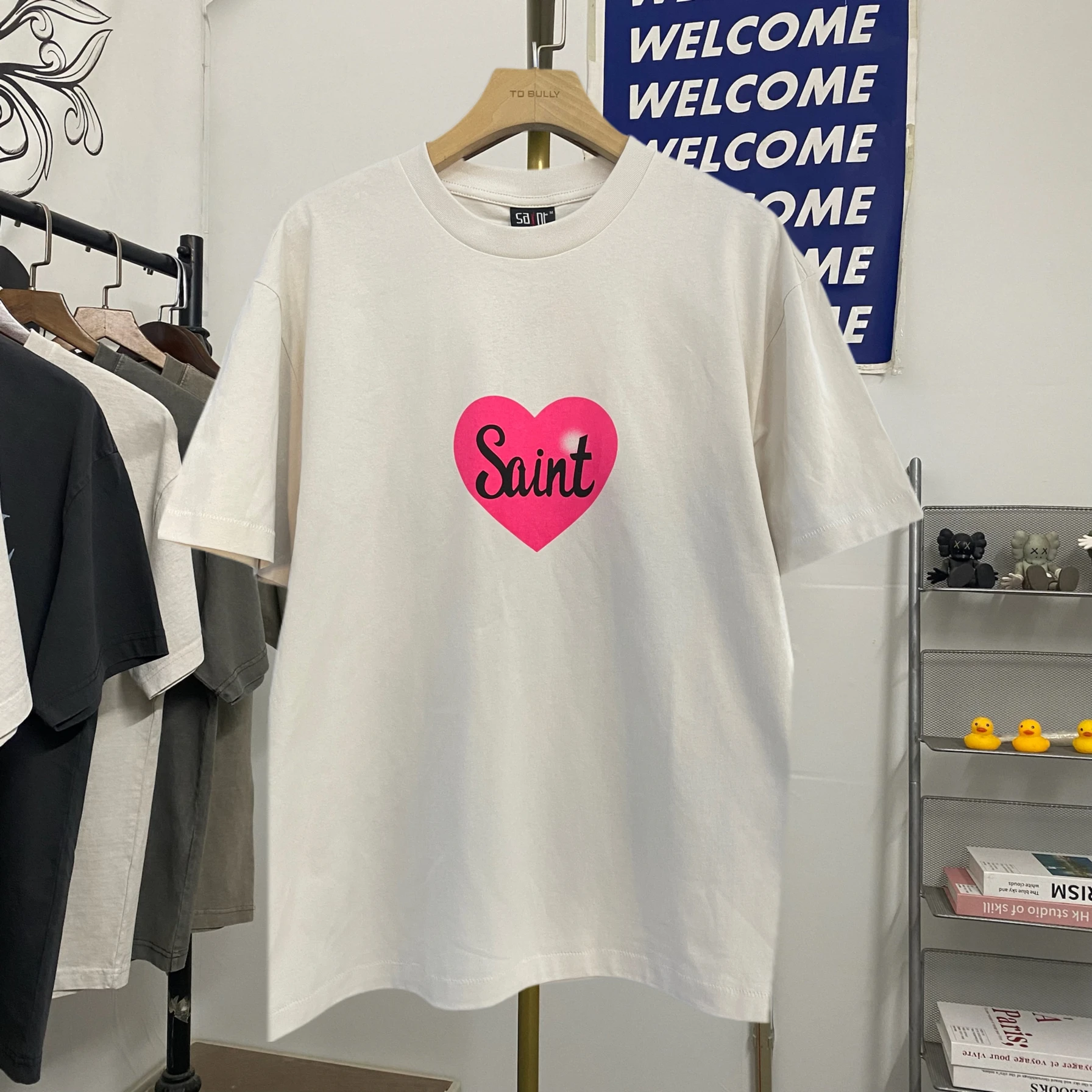 

American Sle Trendy Brand New Heart Letter Digital Print Retro High Street Loose ort Sve T-irt Youth Summer Casual Top