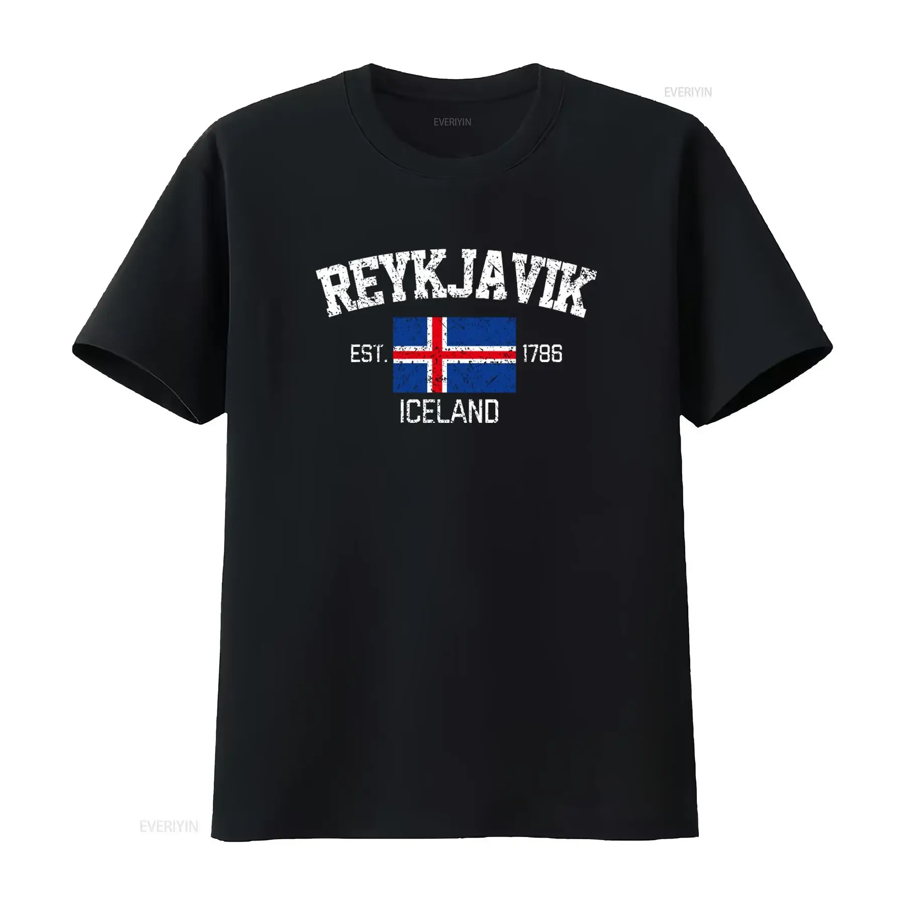 Reykjavik Iceland Souvenir T Shirt Retro Flag Design Est 1786 vintage Washed homme graphic Breathable Top For Everyday Wear
