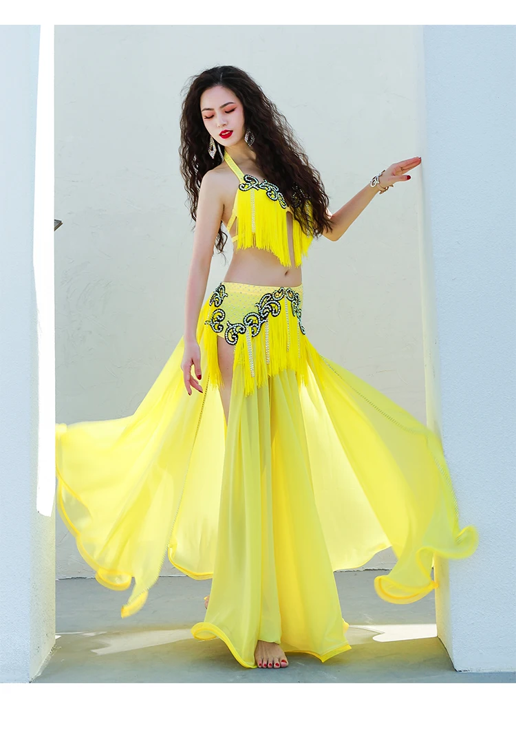 Conjunto de traje de danza del vientre egipcio para mujer, traje de Baile Oriental de rendimiento Popsong, trajes de competición de grupo, falda larga Maxi