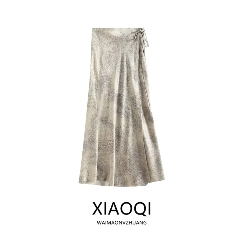 Ele – jupe mi-longue trapèze en Satin imprimé pour femmes, jupe taille haute, nouvelle collection été 2024