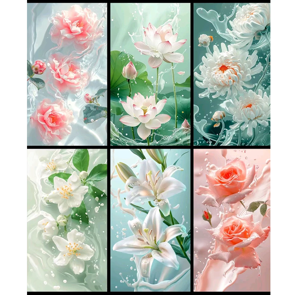 Diy 5d Diamond Painting Cross Stitch Large Size  Flowers New Collection Mosaic Rose, Lily, Lotus Embroidery Sale Wall Decor