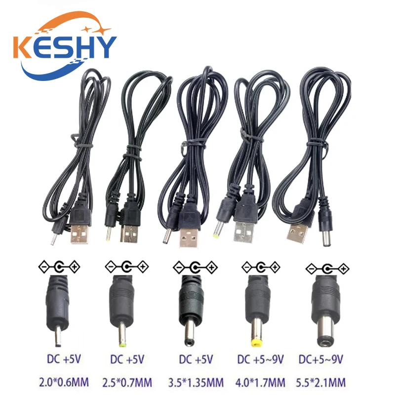 USB 2.0 A Male to DC 2.0*0.6mm 2.5*0.7mm 3.5*1.35mm 4.0*1.7mm 5.5*2.1mm 5 Volt DC Barrel Jack Power Cable Connector Charger Cord
