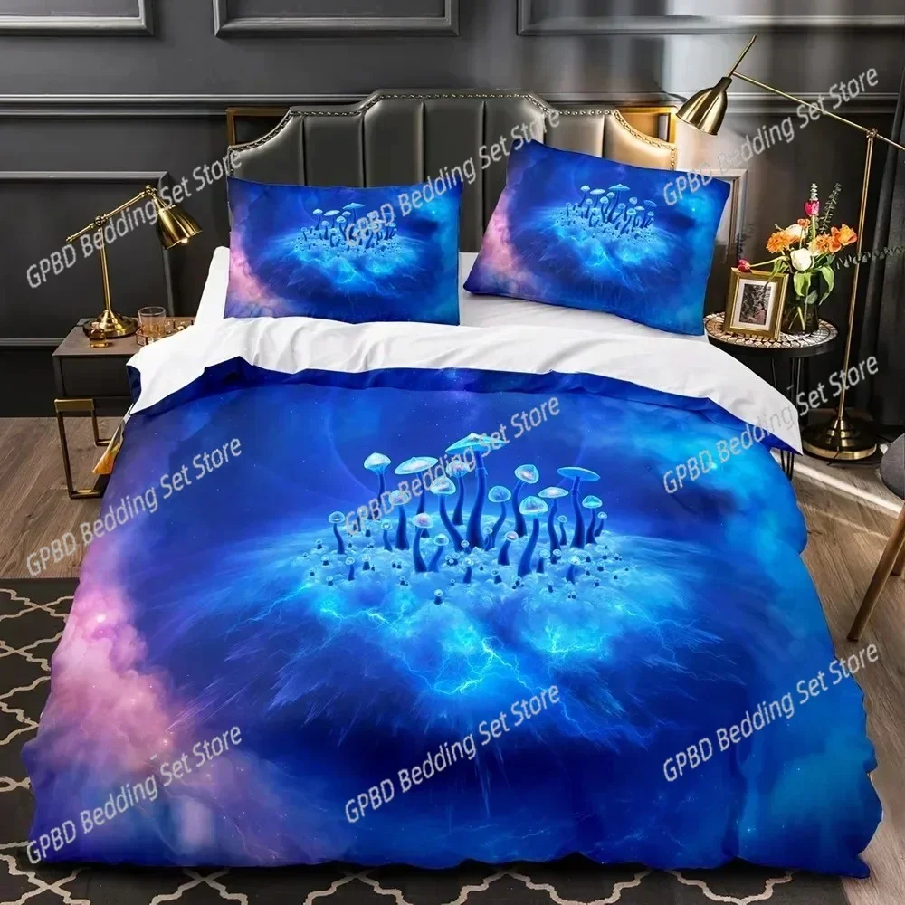 Mushroom Fairy Forest Magic Lilliputian Fungus Plant Bedding Set Single Twin Double Queen King Cal King Size Bed Linen Set