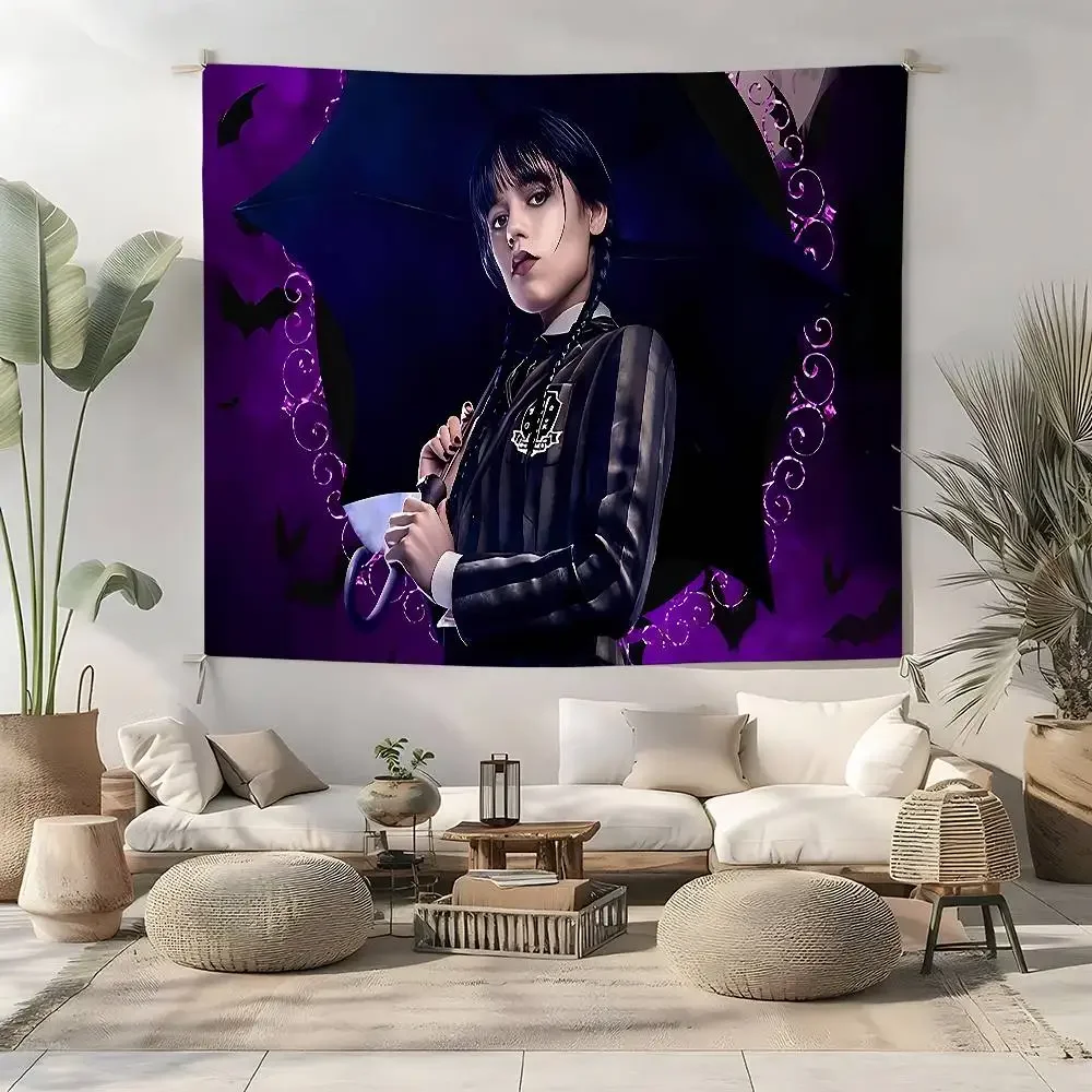 تلفزيون W-WednesdayS Addams نسيج الجدار الشنق نسيج آرت ديكو بطانية الستار معلقة في المنزل غرفة نوم غرفة المعيشة ديكور