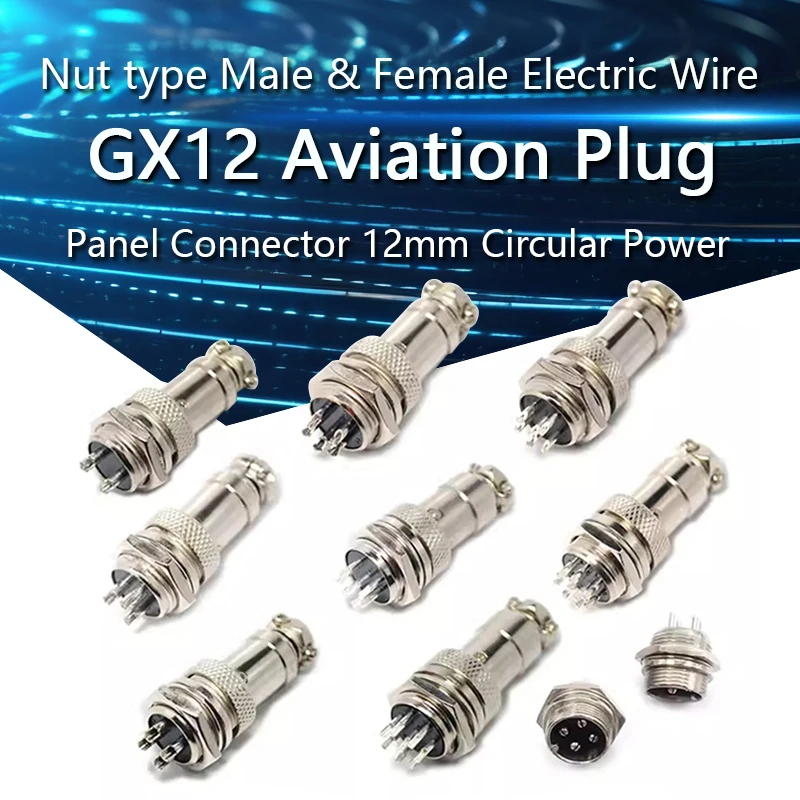 

GX12 Nut type Male & Female Electric Wire Panel Connector 2/3/4/5/6/7 Pin 12mm Circular Power Aviation Socket & Plug