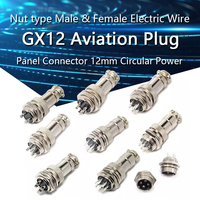 GX12 Nut type Male & Female Electric Wire Panel Connector 2/3/4/5/6/7 Pin 12mm Circular Power Aviation Socket & Plug