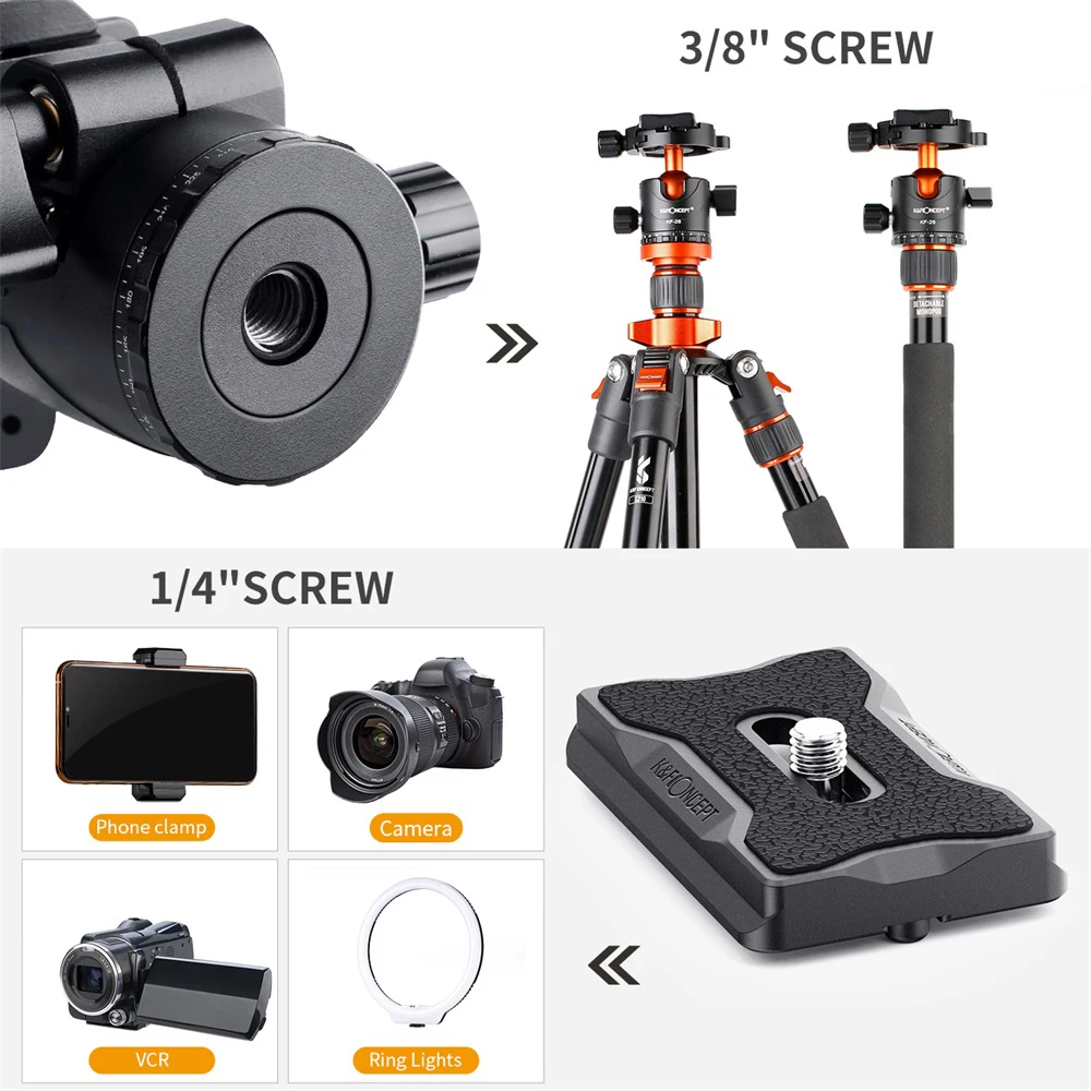 Ballhead Tripod Mount Adapter 28mm Large Ball Head Adapter QR Plate 1/4 Inch Aluminium Alloy 10kg Payload