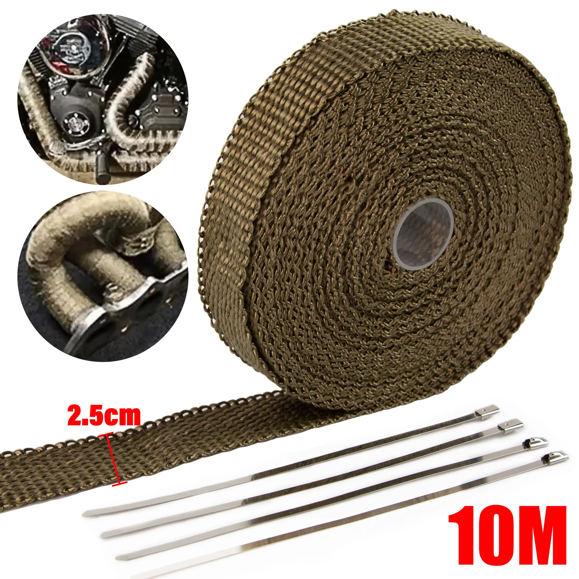 2.5CM*10M Exhaust Pipe Insulation Thermal Heat Wrap Roll Cotton Banana Cloth Motorcycle Fiberglass Heat Shield Tape