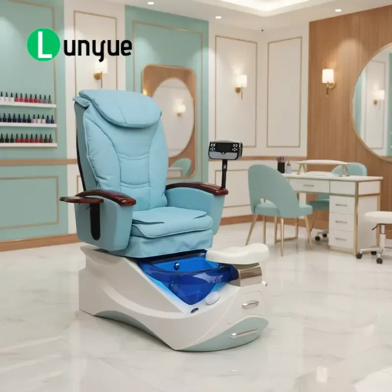 High Quality Blue White Tubular Foot Therapy Pedicure Chair with Massage Function for Nail Furniture Spa