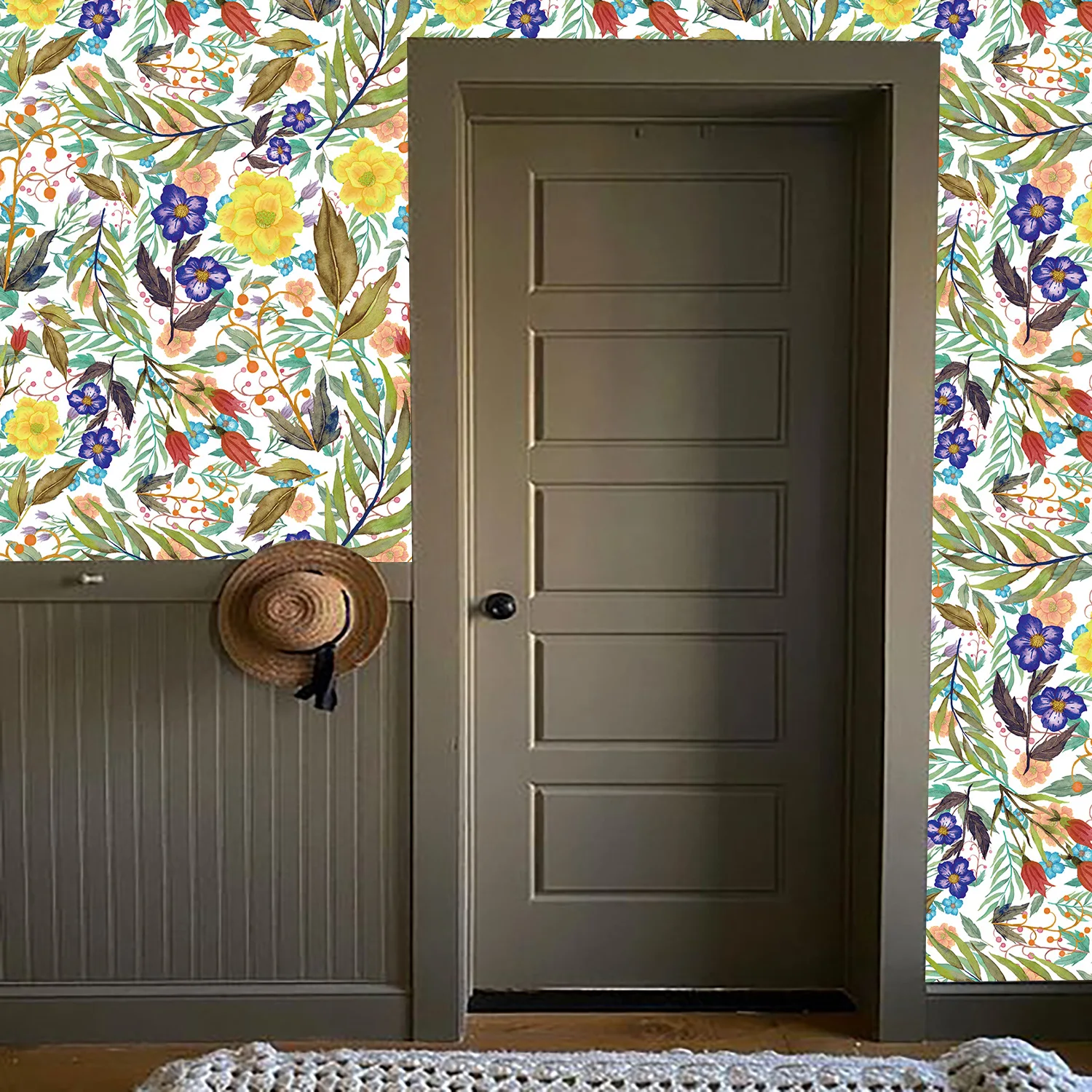 Folk Floral Wallpaper Self Adhesive Contact Paper Removable Waterproof Boho Flower Leaf Vinyl Wall Sticker for Home Furniture