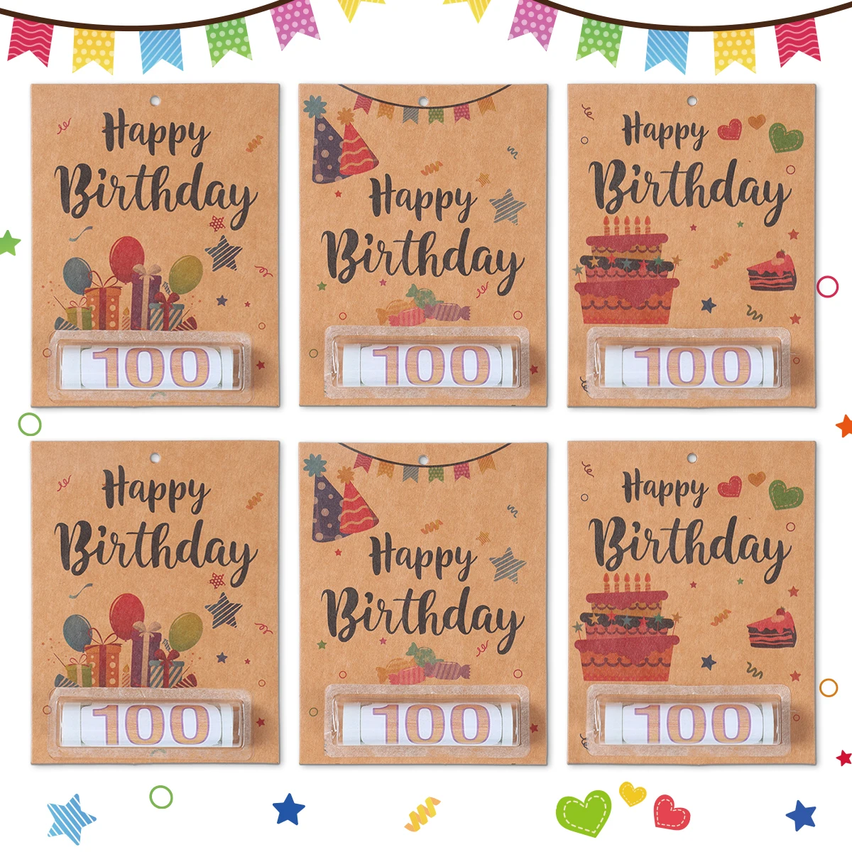 Carte de billets de banque en papier Kraft coloré, 6 pièces, décorations de fête de joyeux 1er anniversaire, cadeaux pour enfants et adultes, porte-monnaie