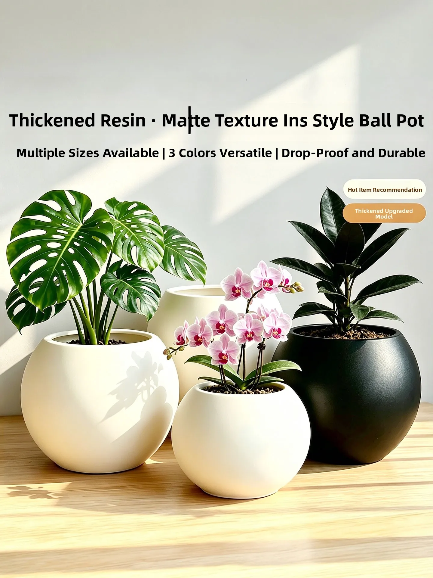 Thick Plastic Resin Flower Pot Large Size for Outdoor Courtyard Durability Wealth Tree Simple Style round Shape Standing