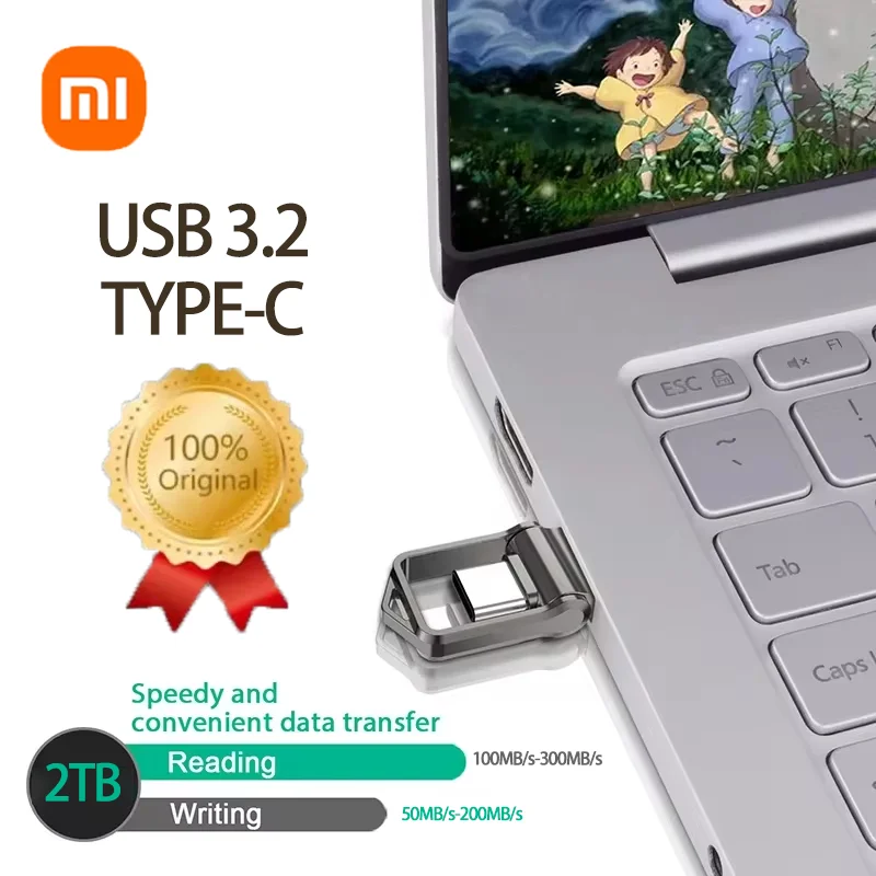 محركات أقراص فلاش Xiaomi USB 2 تيرابايت USB 3.2 عالية السرعة للهاتف المحمول والكمبيوتر ناقل الحركة المتبادل واجهة محمولة من النوع C قرص U معدني