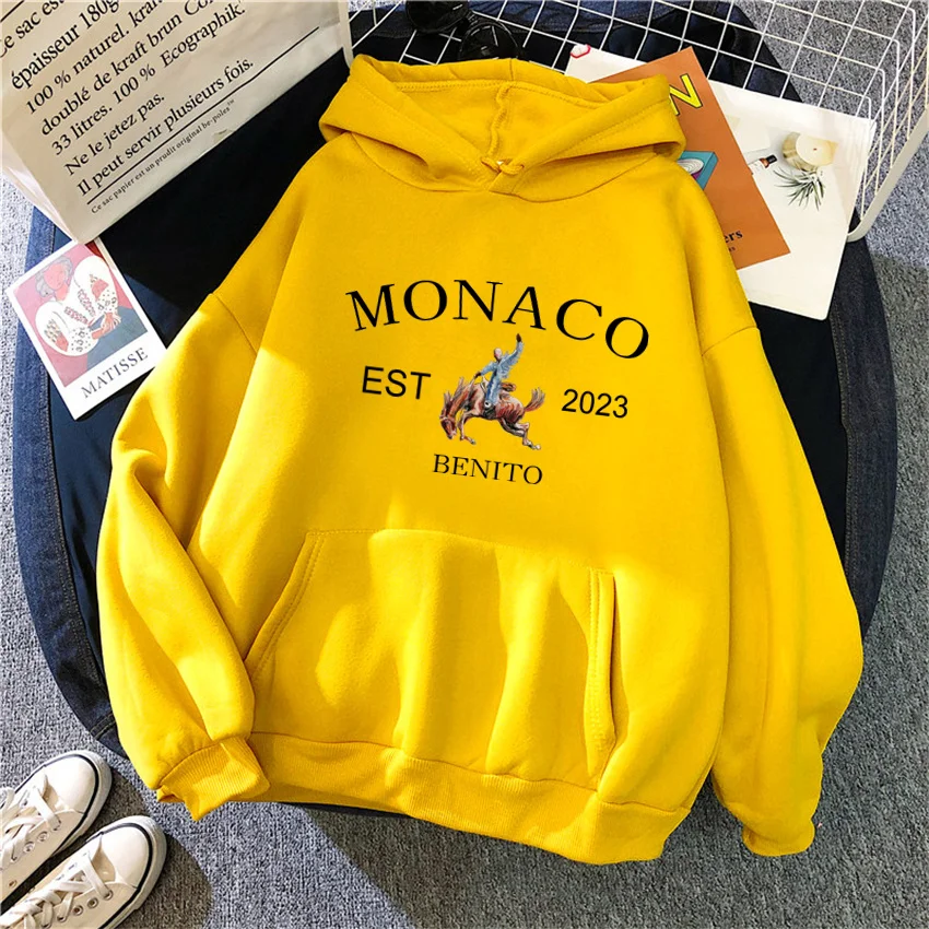 Autumn Clothing Bad Bunny Monaco Women Hoody Casual Fleece Sweatshirts Female Woman Hoodie Hip Hop Pullover Streetwear Unisex