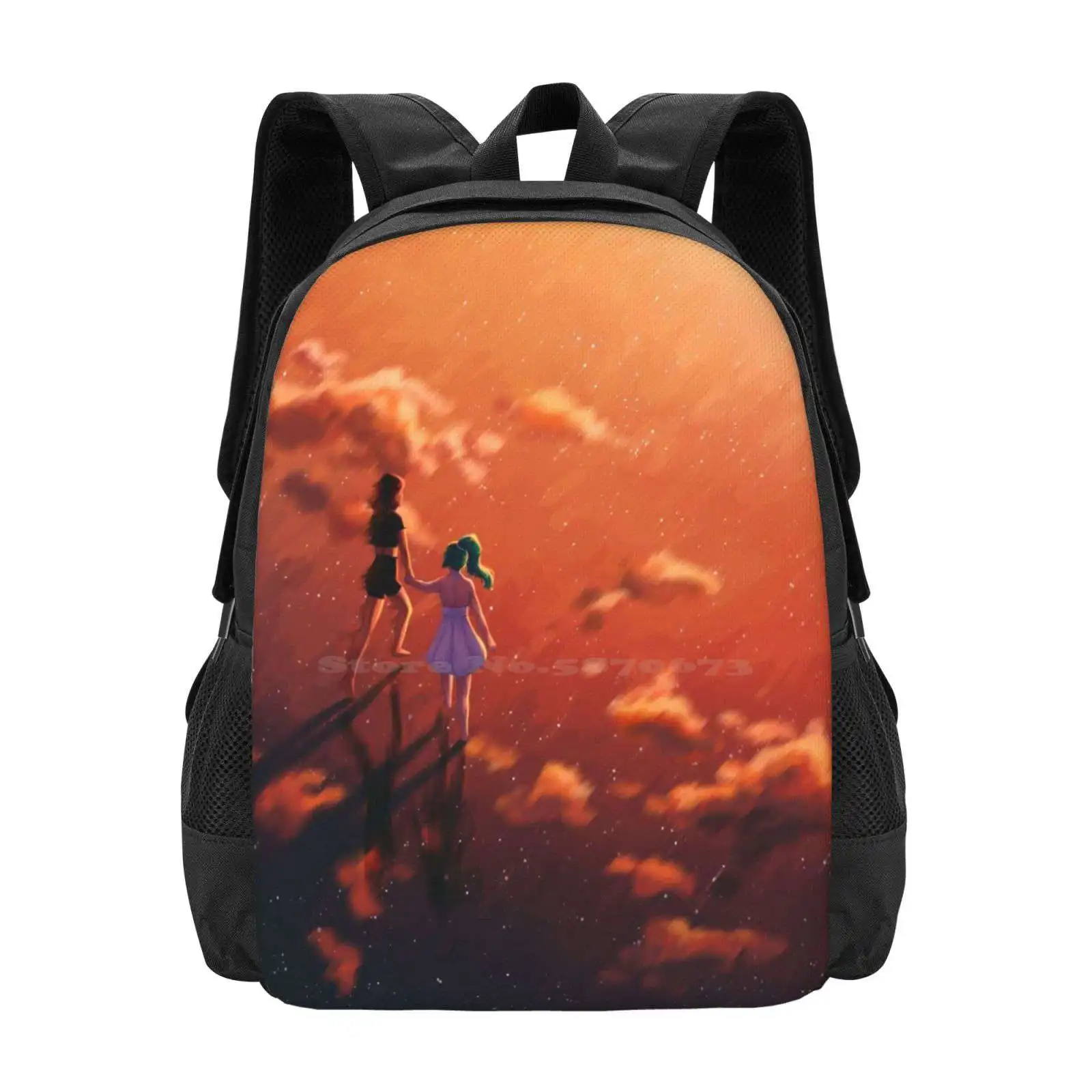 

For You, The World Hot Sale Schoolbag Backpack Fashion Bags Stars Sky Sunset Lgbtq Wlw Girls Fantasy Surreal Landscape Couple