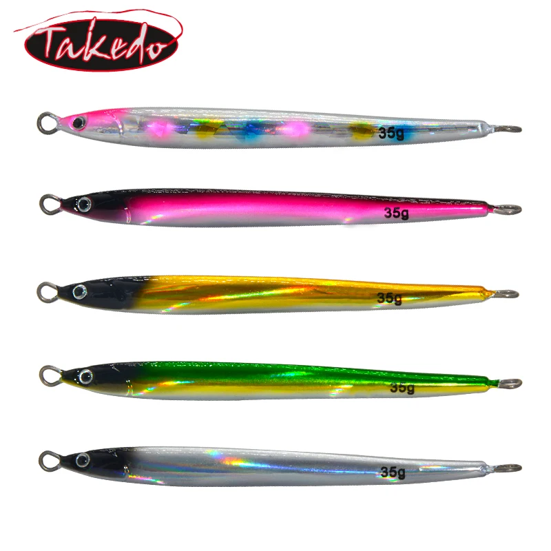 TAKEDO TK6030 Fsat Sinking Jigs 35G 110MM Deep Sea Metal Jigging Lure Jigbait Spoon Bait Pencil Vertical Jigs With Hook